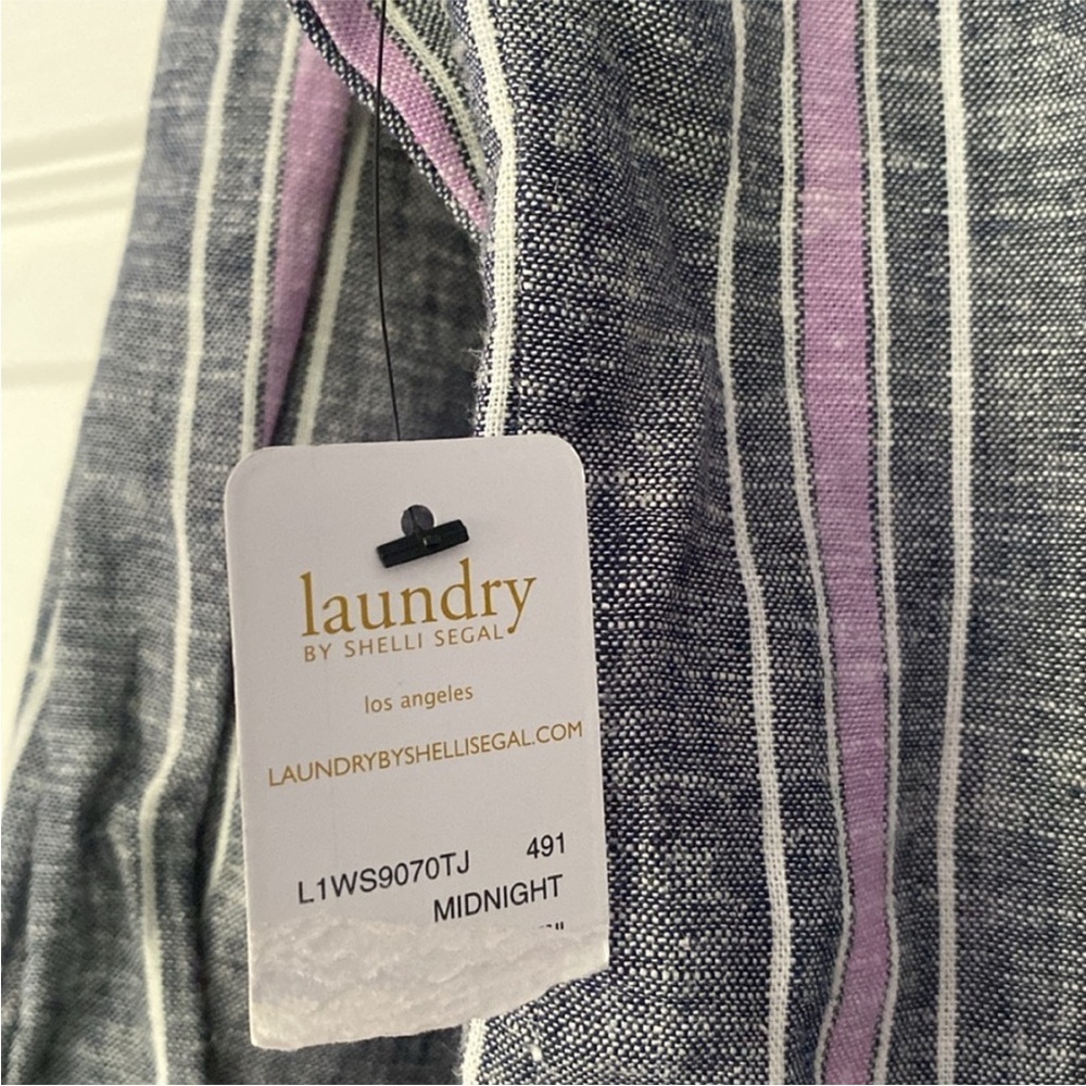 Laundry by Shelli Segal Linen Blend Shirt Top Gray Pink V Neck New size Small - Picture 5 of 11